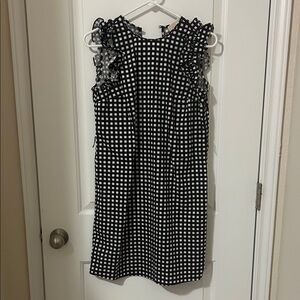 MICHAEL Michael Kors Black and White Gingham Ruffle Sleeve Dress
